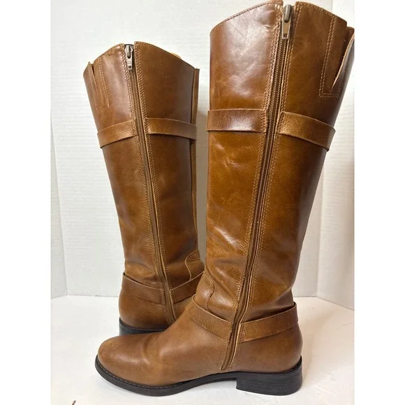 Matisse Militia 7.5 Brown Leather Knee High Boots Buckle Accent *see notes/pics - Picture 5 of 9